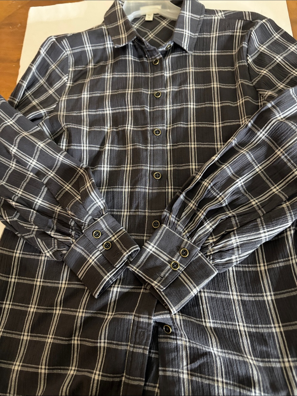 Garnet Hill organic cotton women’s Black and White Plaid Button-Down Shirt